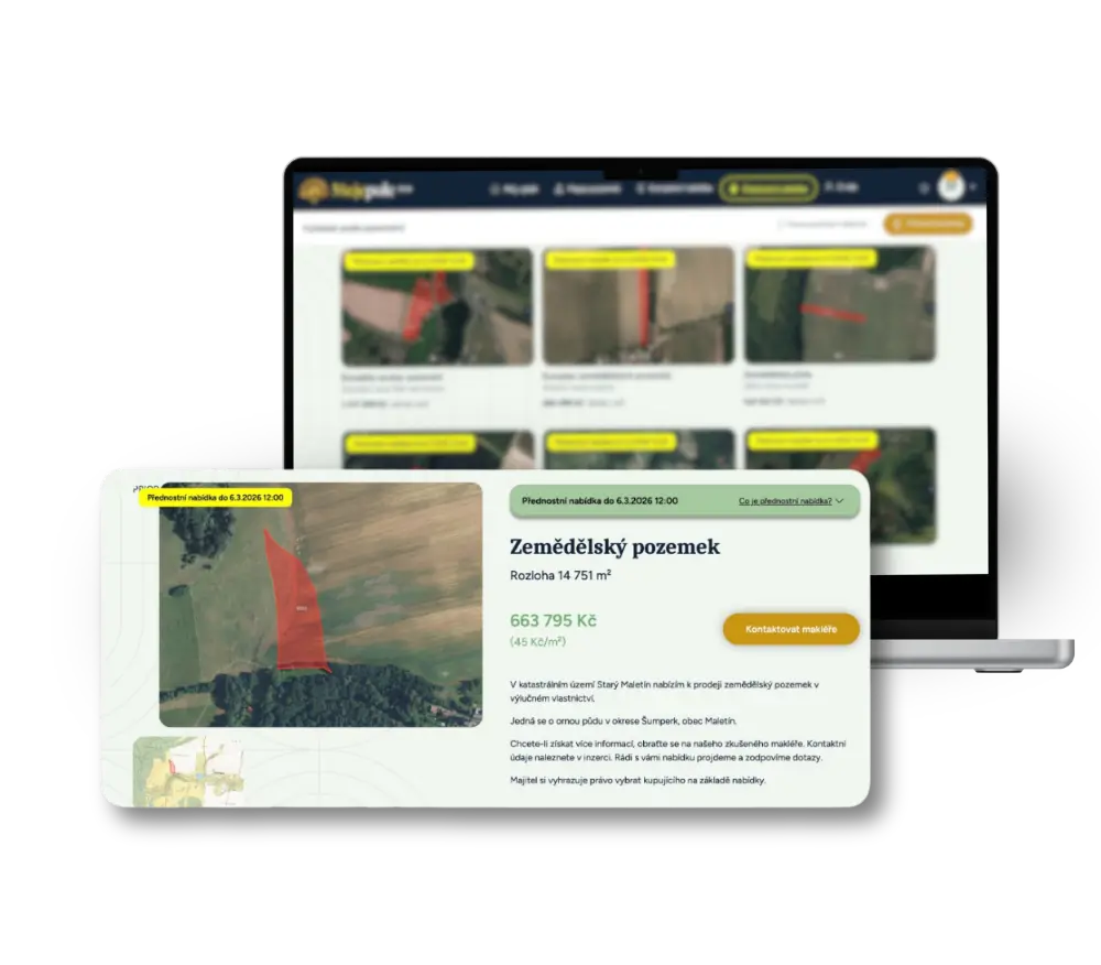 Mojepole Plus: Přednostní nabídka pozemků a denně nové nabídky